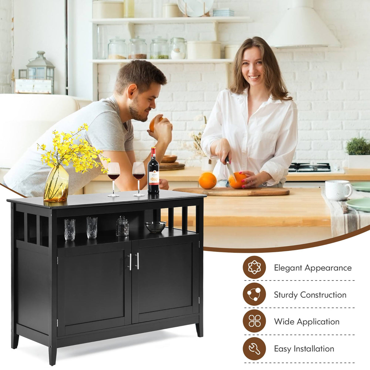 Black 2 Doors Kitchen Sideboard Cabinet Z312