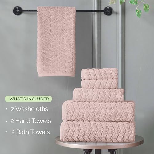 6-Piece 100% Turkish Cotton Jacquard Braided Textured Towel Set, Black O724815
