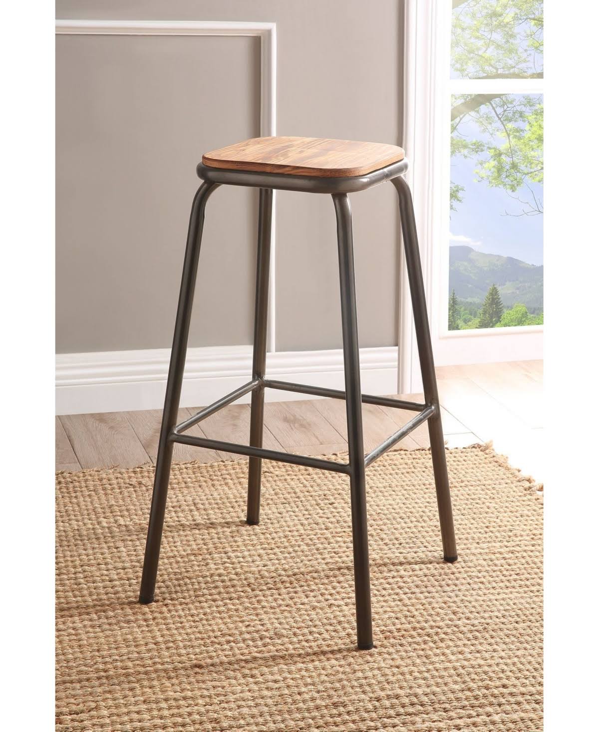 Natural & Black Bar Stool Set of 2 J5954