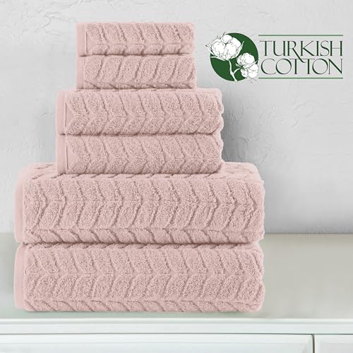6-Piece 100% Turkish Cotton Jacquard Braided Textured Towel Set, Black O724815