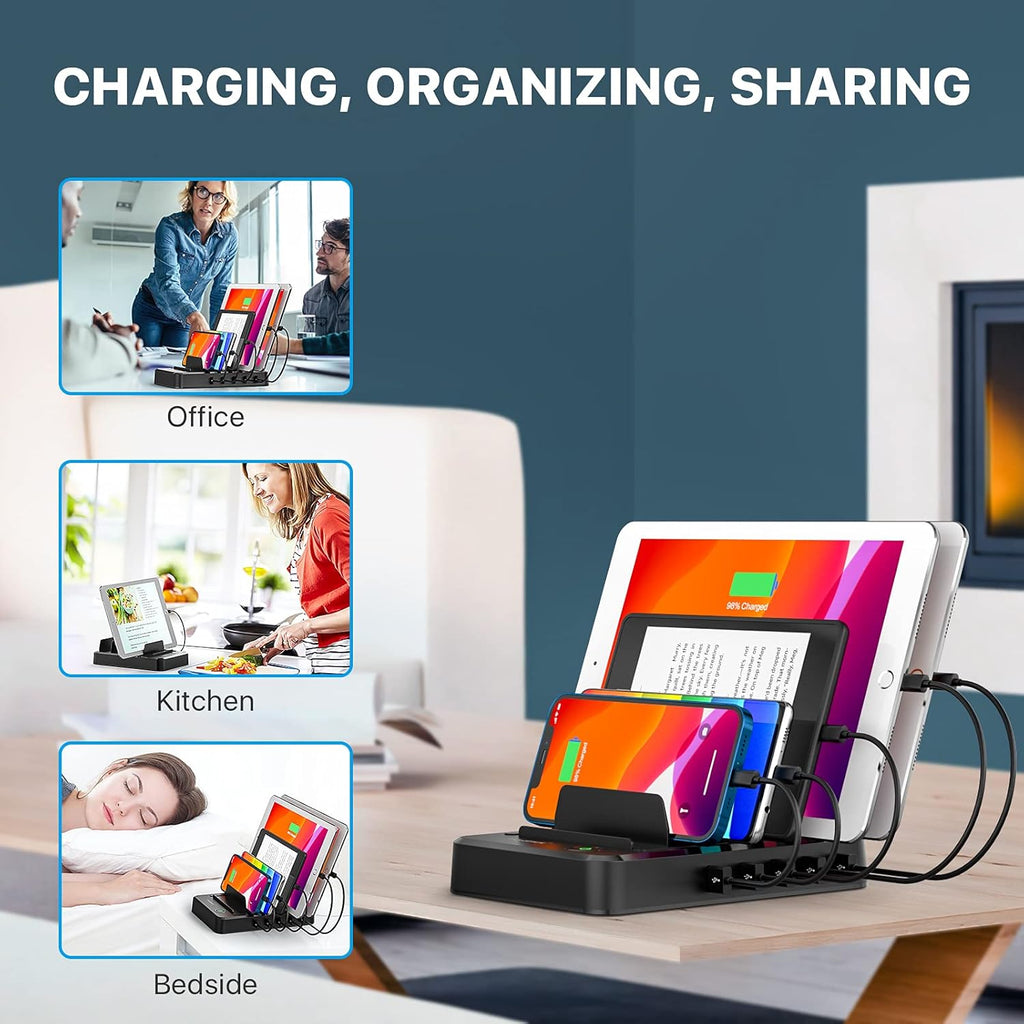 5 Ports Charging Station with 6 Mixed Charging Cables, Pack of 2 T818