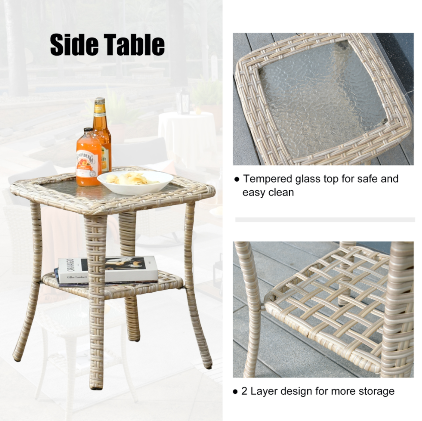 3 Pieces Patio Wicker Swivel Chairs with Cushions and Glass Top Table B79287