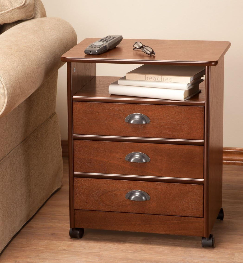 3-Drawer Wooden Rolling End Table with 3 Sliding Drawers W586