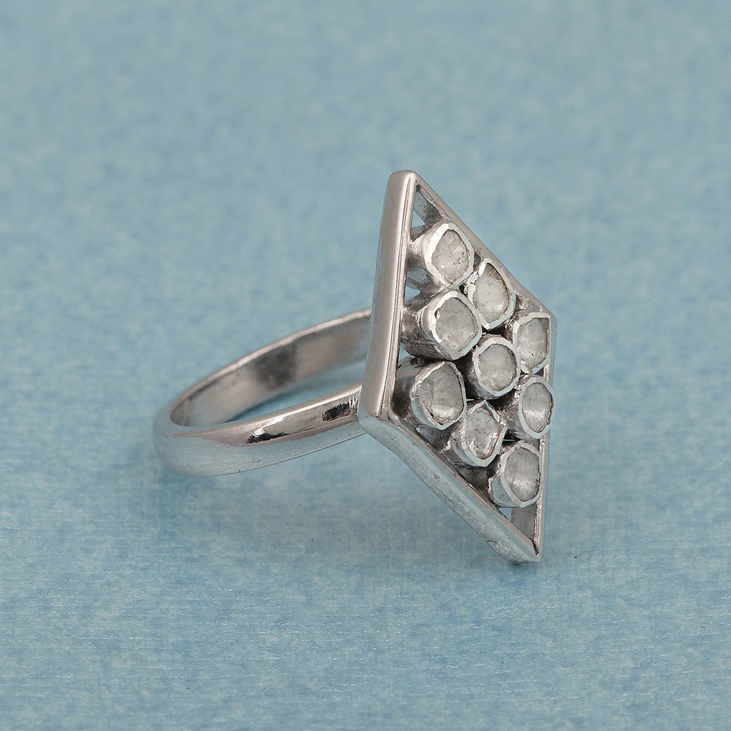0.75 CTW Natural Diamond Polki Rhombus Ring 925 Sterling Silver Jewelry Y577428