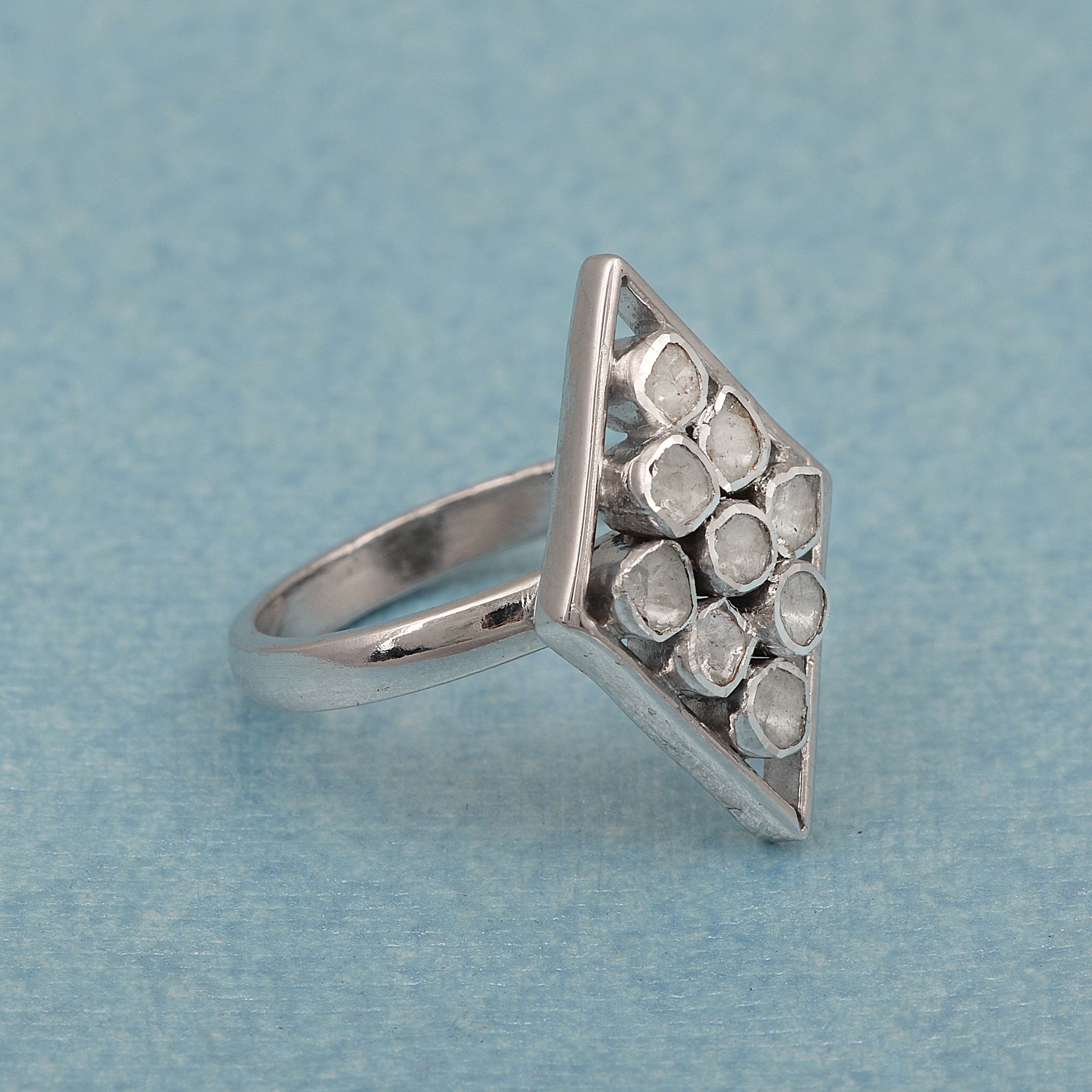 0.75 CTW Natural Diamond Polki Rhombus Ring 925 Sterling Silver Jewelry Y577428