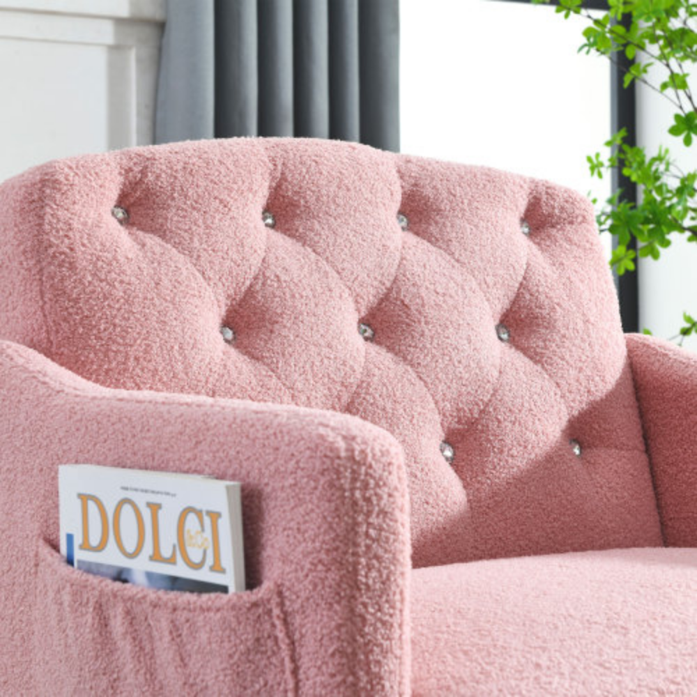 Pink Teddy Upholstered Chesterfield Chair with Gold Hardware Legs J96052