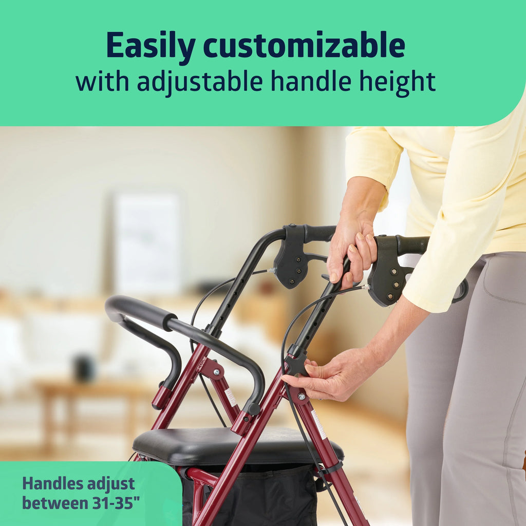 Burgundy Red Steel Rollator Walker with 6 Wheels A6009