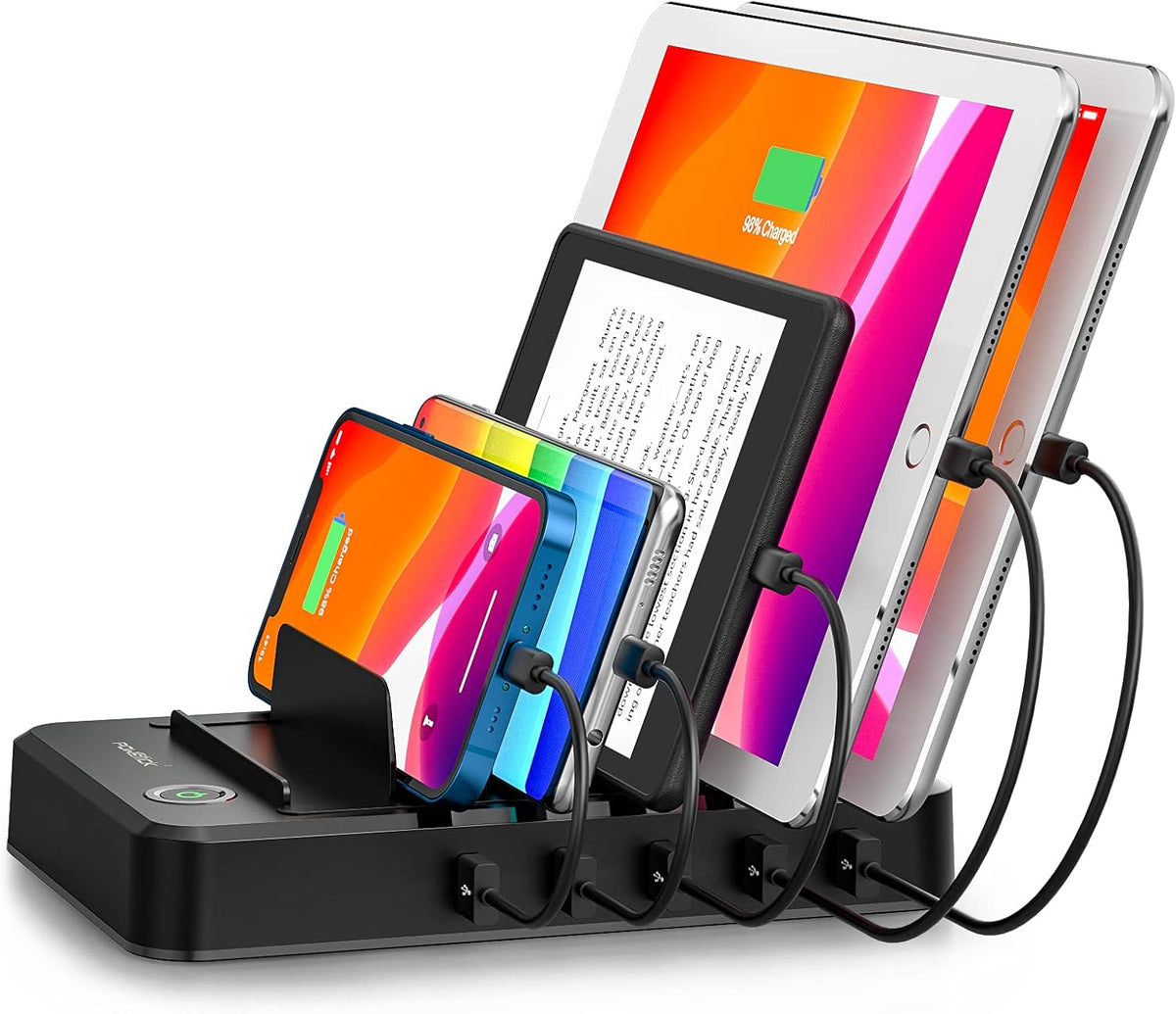 5 Ports Charging Station with 6 Mixed Charging Cables, Pack of 2 T818