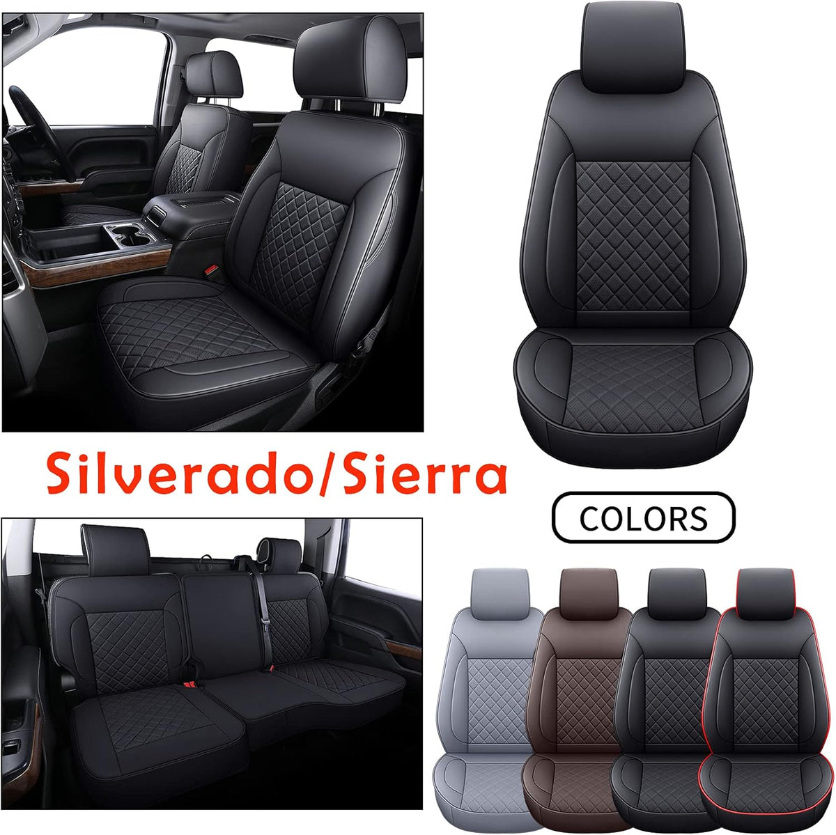 2 Front Seat Covers, Black Faux Leather R429