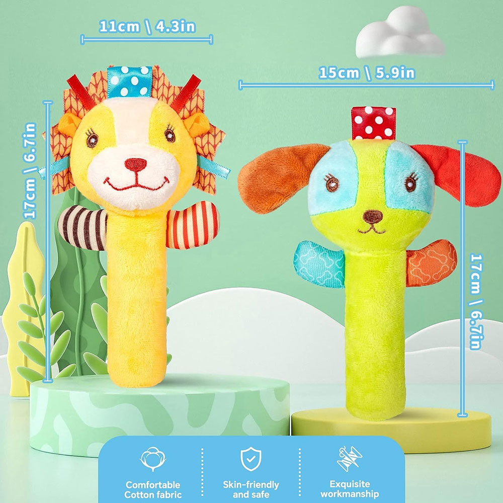 Baby Rattles 3 Pack Soft Rattle Sensory Toys Stuffed Animals Hand Grip Set Early Educational Toy with Sound R5976