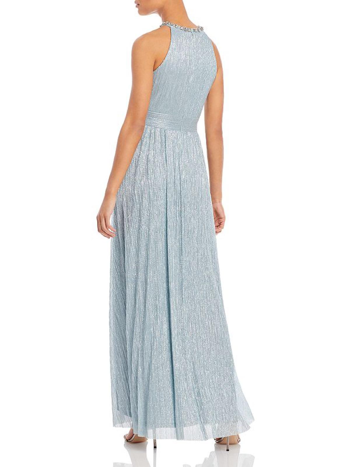 Metallic Embellished Evening Dress Blue 4 J97316