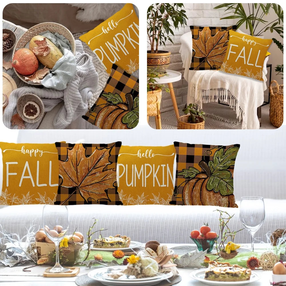 Buffalo Plaid Pumpkin Maple Leaf Fall Throw Pillow Covers Set of 4 T4108