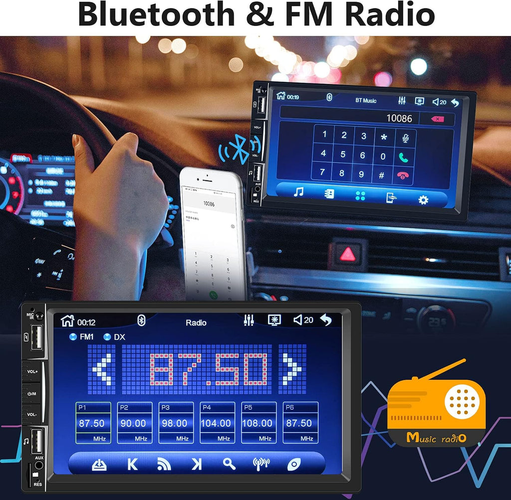 7 Inch Touch Screen Double Din Car Stereo with Bluetooth Backup Camera M3303