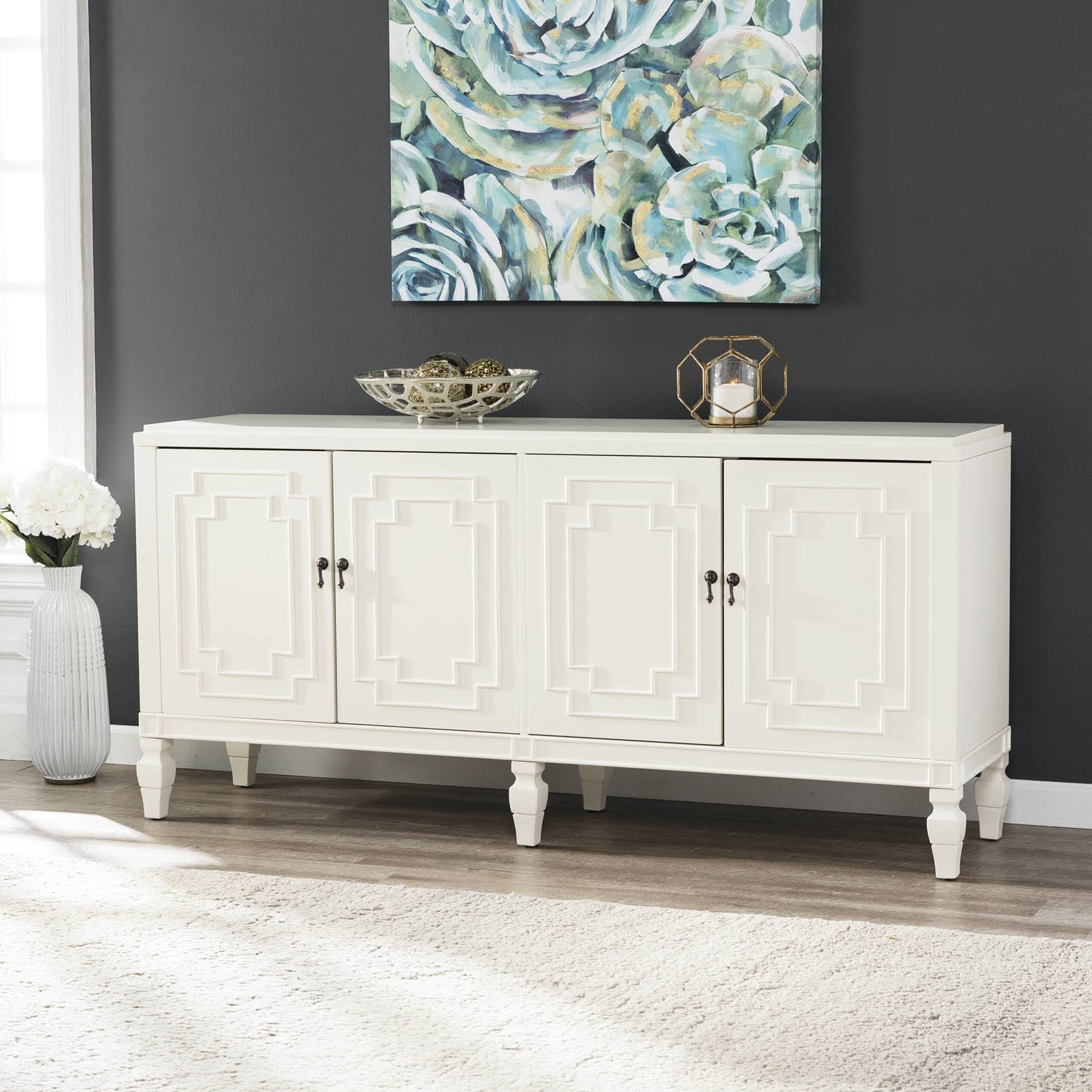 Antique White Low-Profile Accent Cabinet L69945