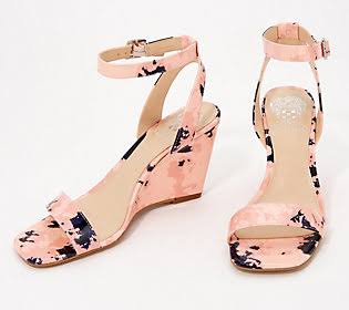 Leather Square-Toe Wedges, Size 7-1/2 Medium, Blush Navy N549