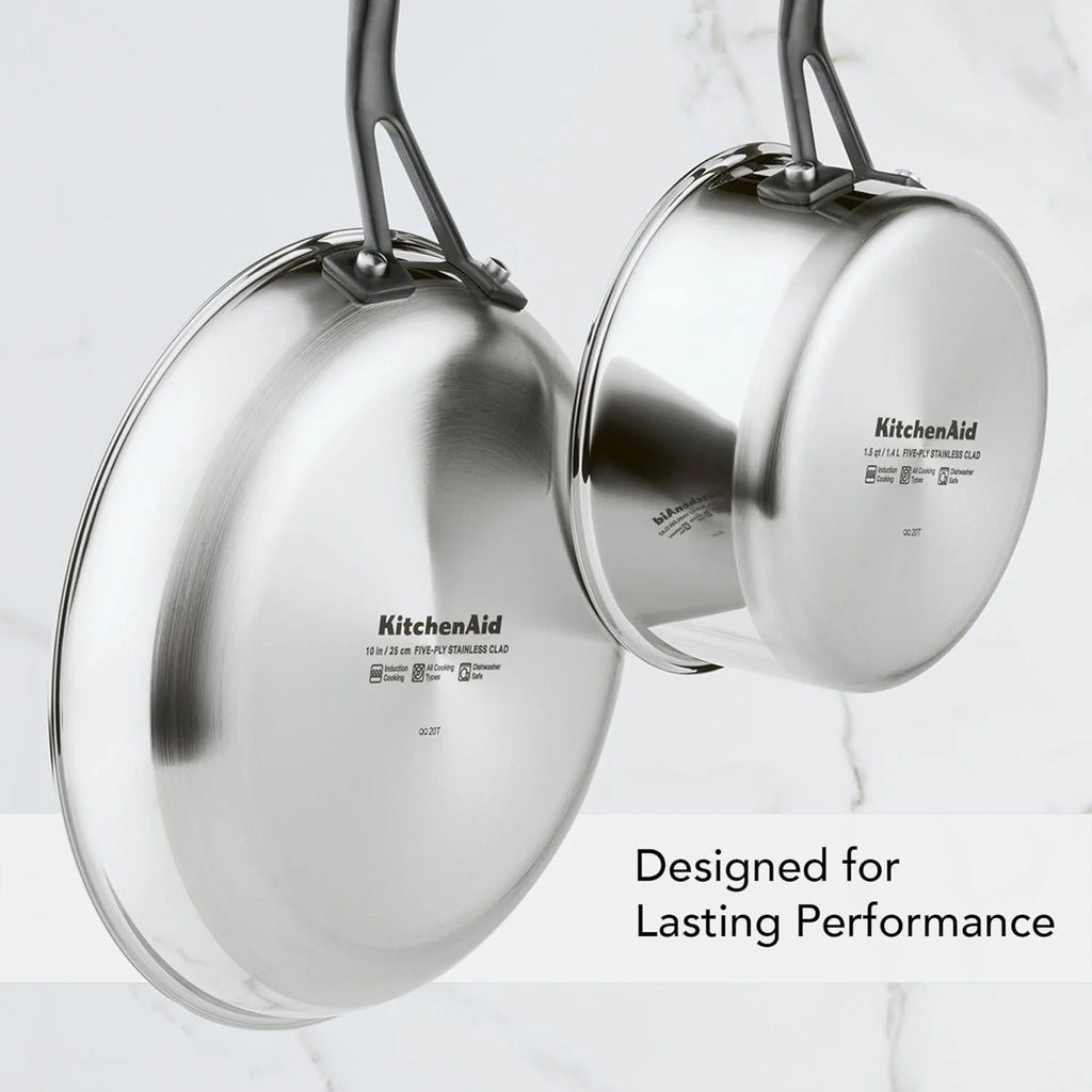 5-Ply Clad Polished Stainless Steel Saucepan with Lid, 3 Quart D509