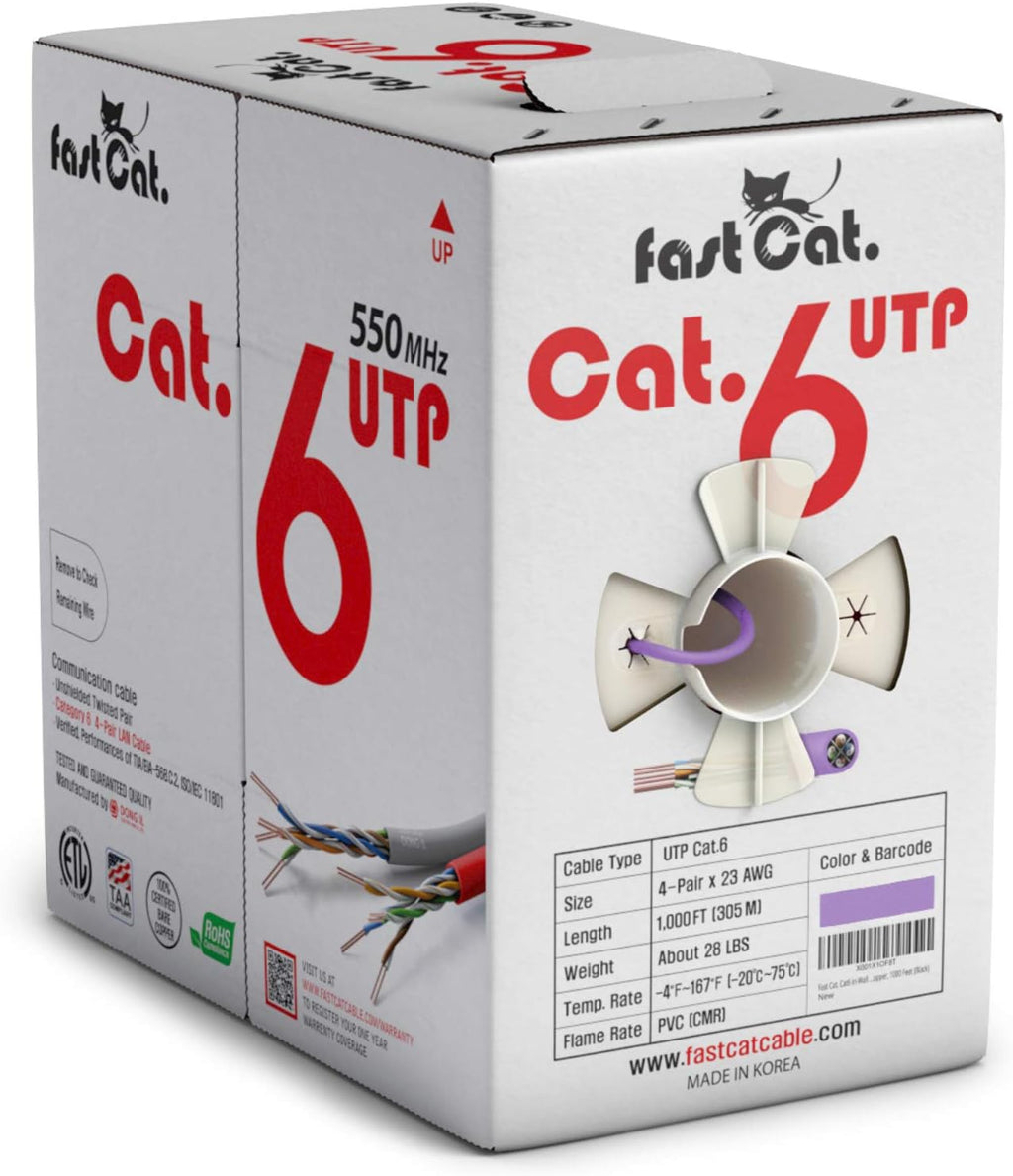 Cat6 Ethernet Cable 1000ft 23 AWG CMR Solid Bare Copper UTP LAN Cable White X8350