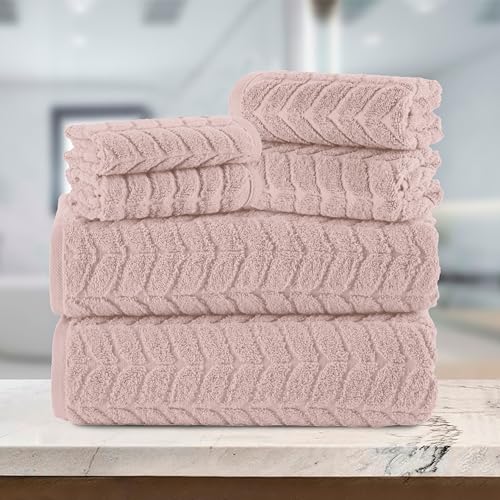 6-Piece 100% Turkish Cotton Jacquard Braided Textured Towel Set, Black O724815