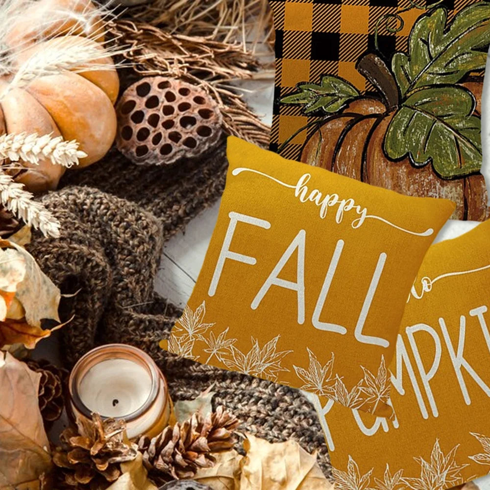 Buffalo Plaid Pumpkin Maple Leaf Fall Throw Pillow Covers Set of 4 T4108