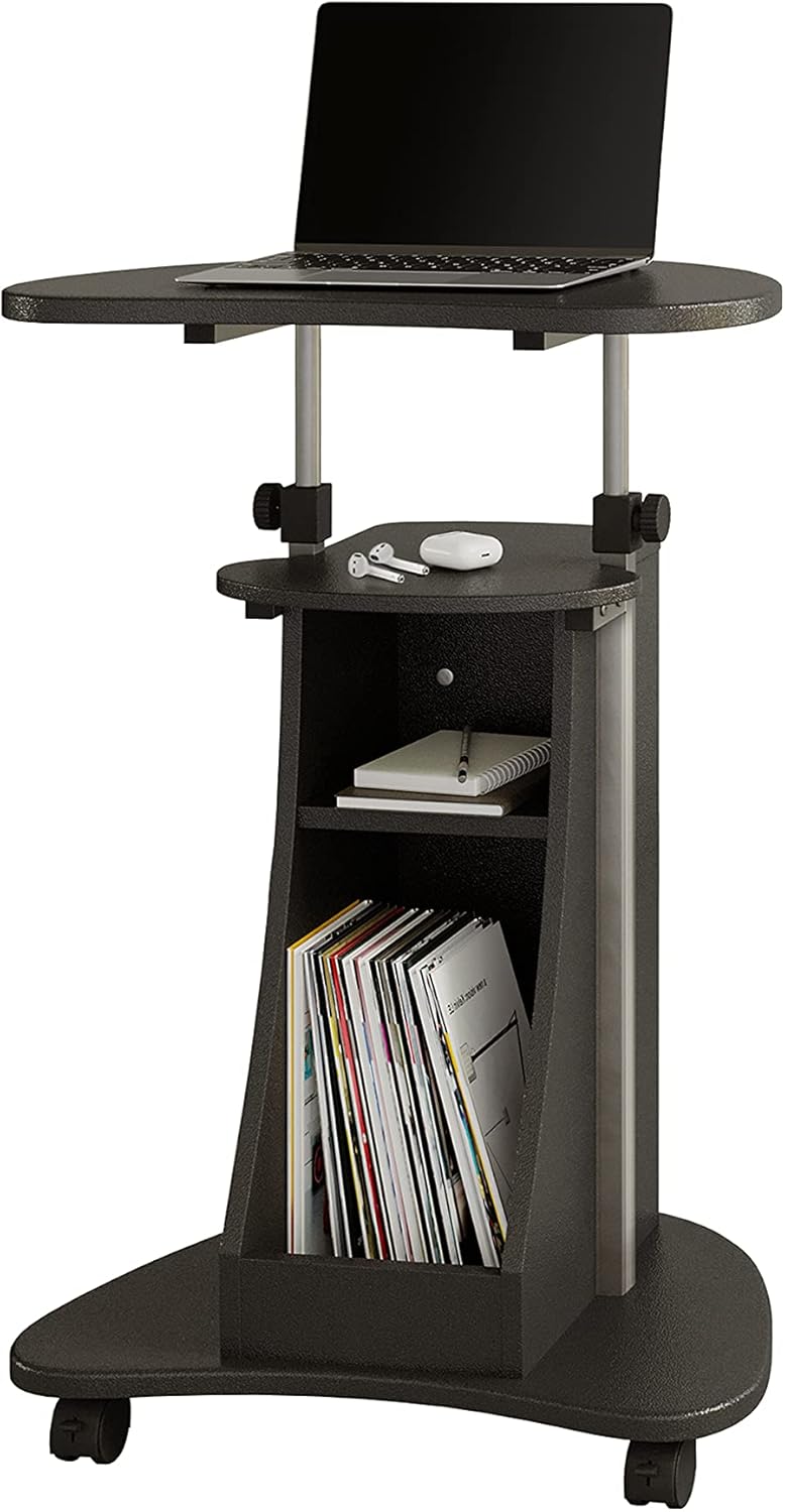 Graphite Rolling Adjustable Height Laptop Cart with Storage I667