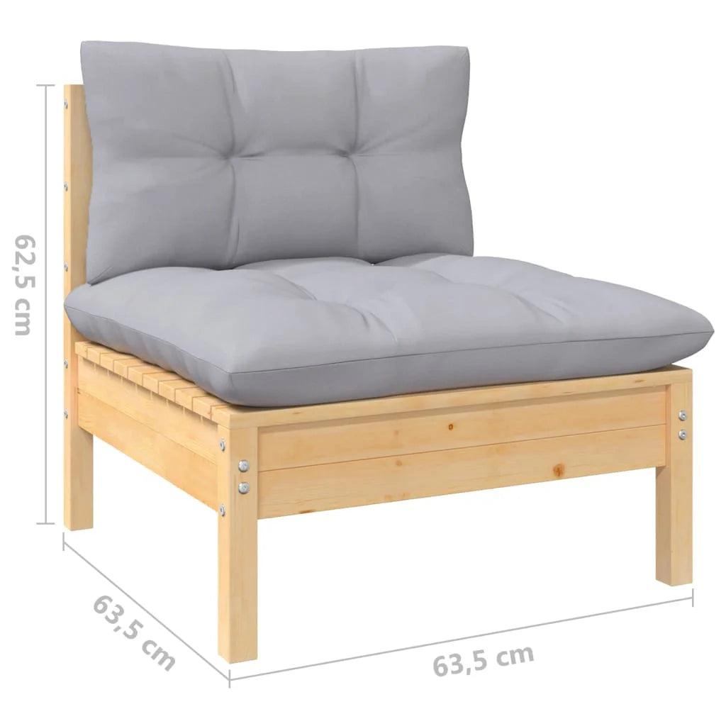Gray Cushions Solid Pinewood 2-Seater Patio Sofa I35176