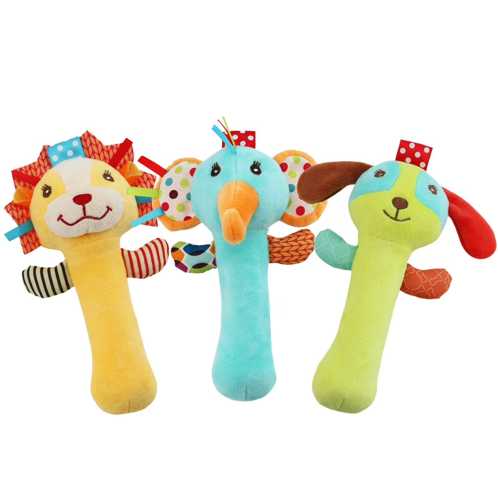 Baby Rattles 3 Pack Soft Rattle Sensory Toys Stuffed Animals Hand Grip Set Early Educational Toy with Sound R5976
