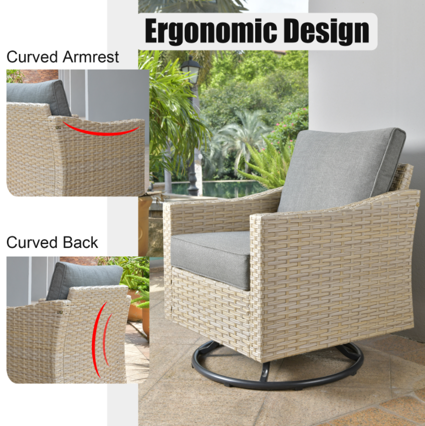 3 Pieces Patio Wicker Swivel Chairs with Cushions and Glass Top Table B79287