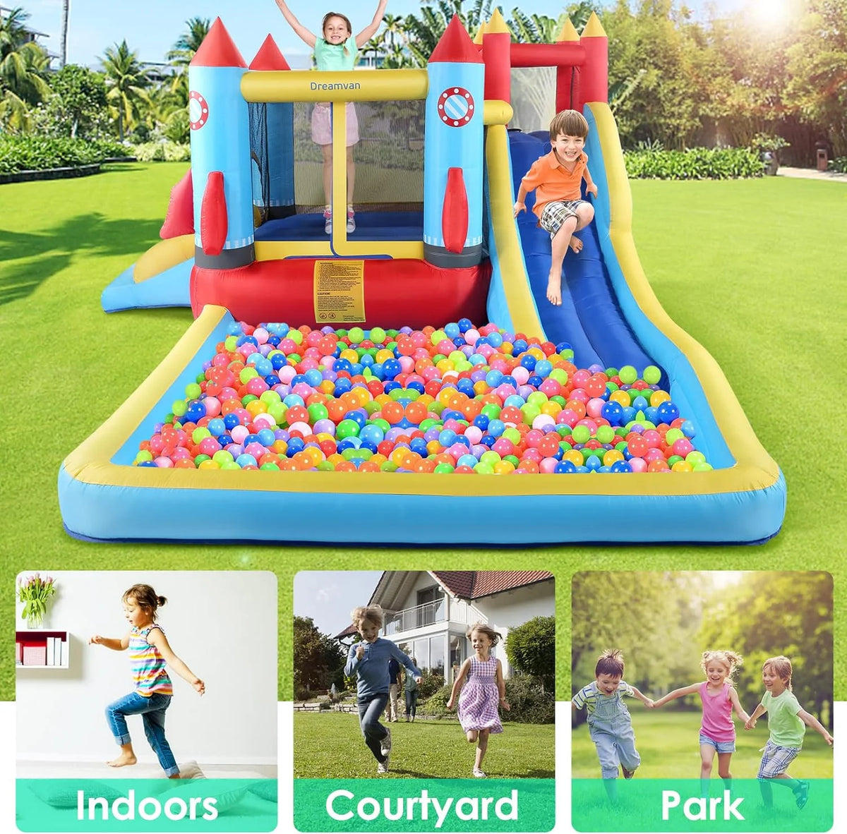 4-in-1 Children's Inflatable Bounce House with Pool and Slide E167102