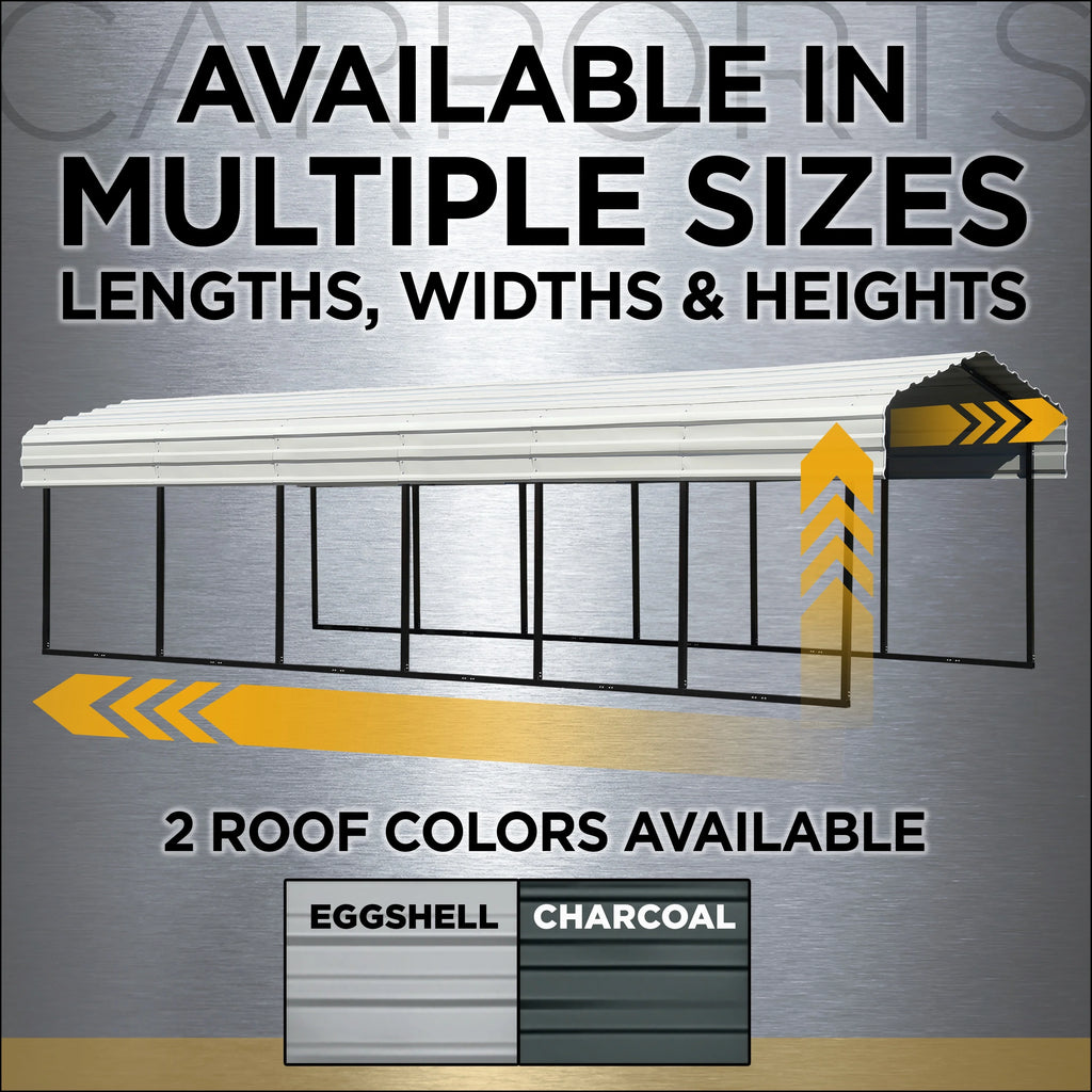 Galvanized Steel Carport Kit, 10' x 29' x 7' B31283