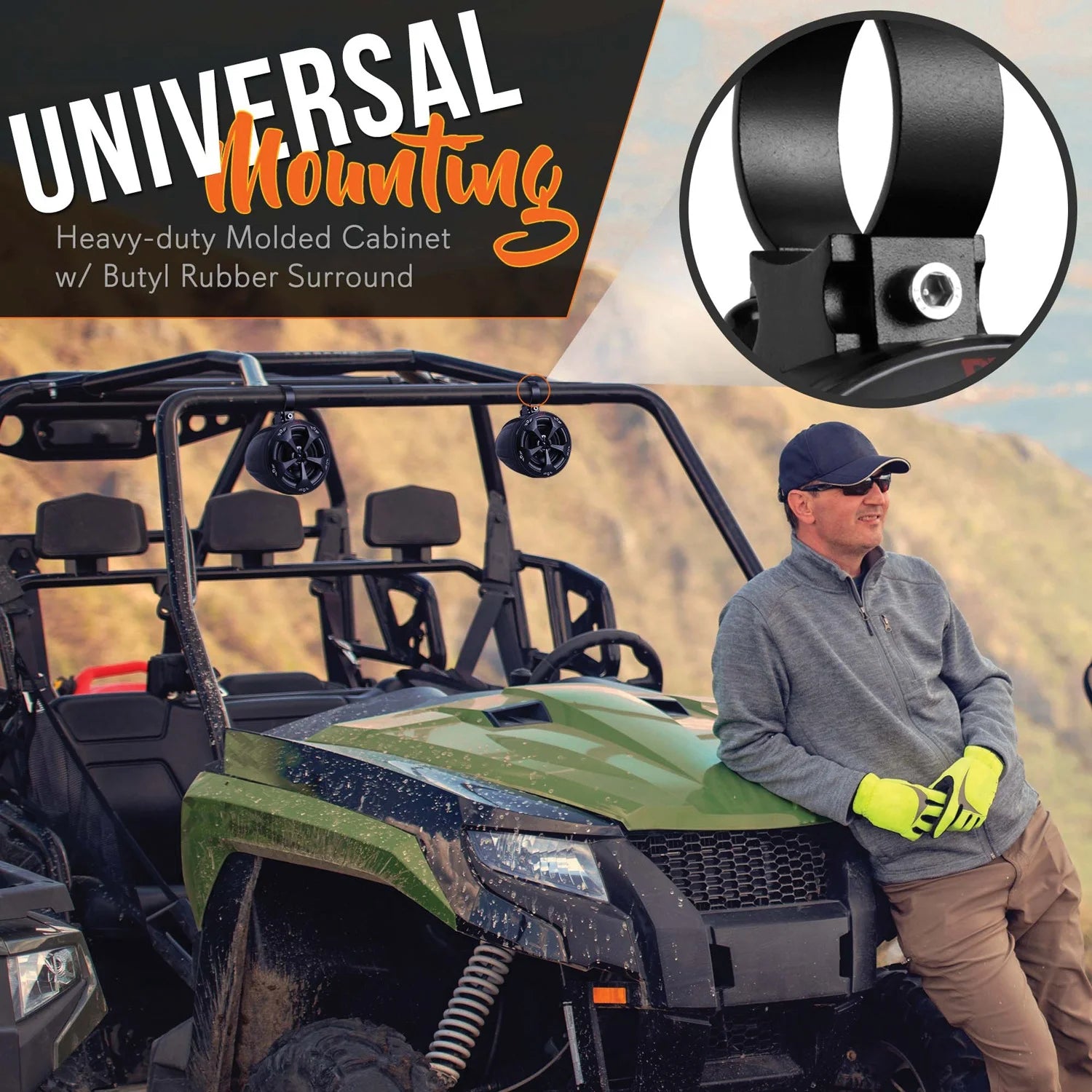 4 Inch 800W 2-Channel Marine Grade Waterproof Off-Road Speakers with Amplifier B48860