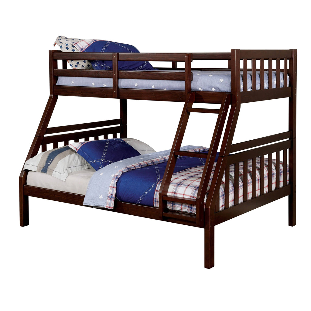 Dark Walnut Solid Wood Slatted Bunk Bed Twin Over Full E520