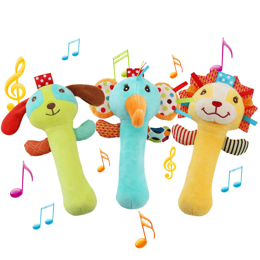 Baby Rattles 3 Pack Soft Rattle Sensory Toys Stuffed Animals Hand Grip Set Early Educational Toy with Sound R5976