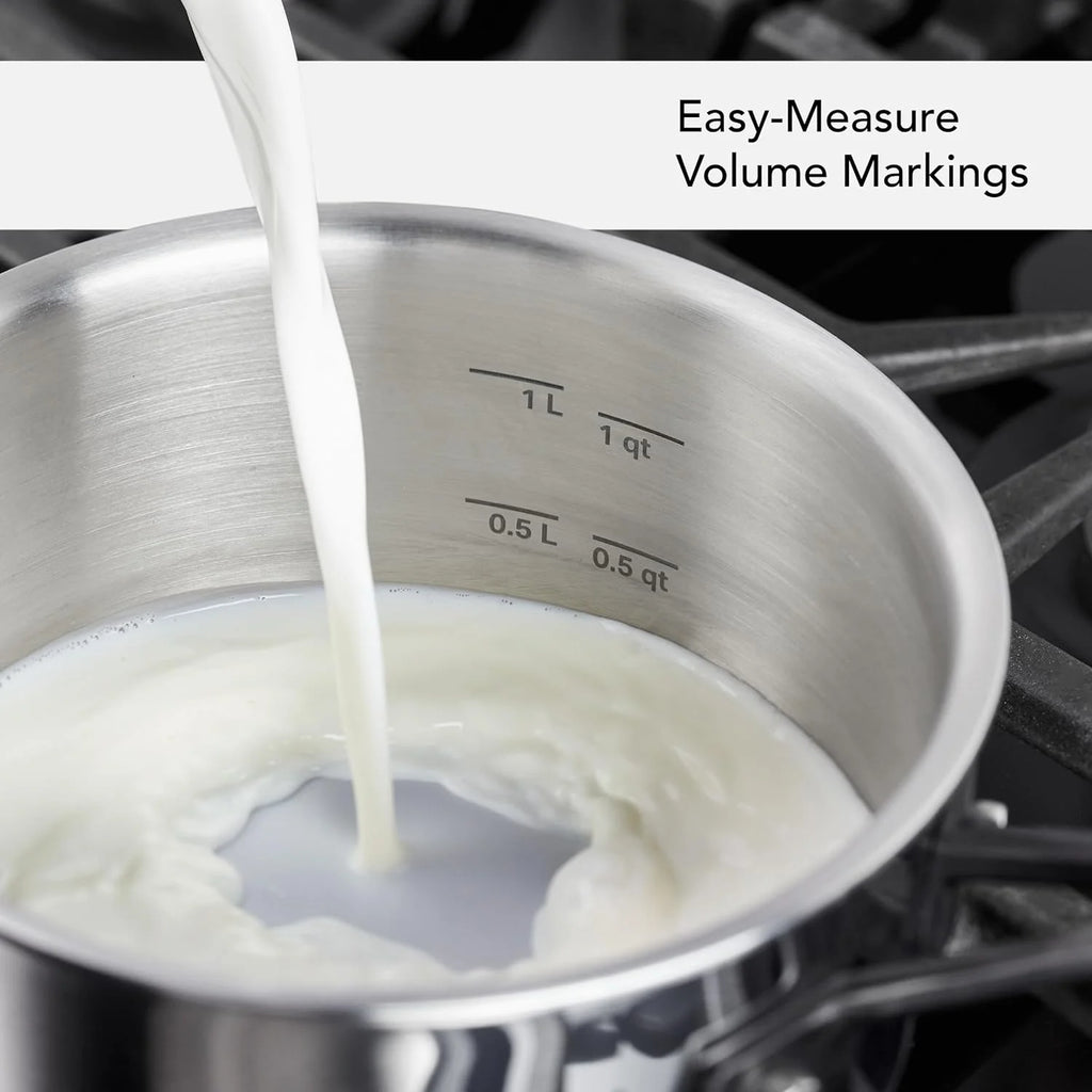 5-Ply Clad Polished Stainless Steel Saucepan with Lid, 3 Quart D509