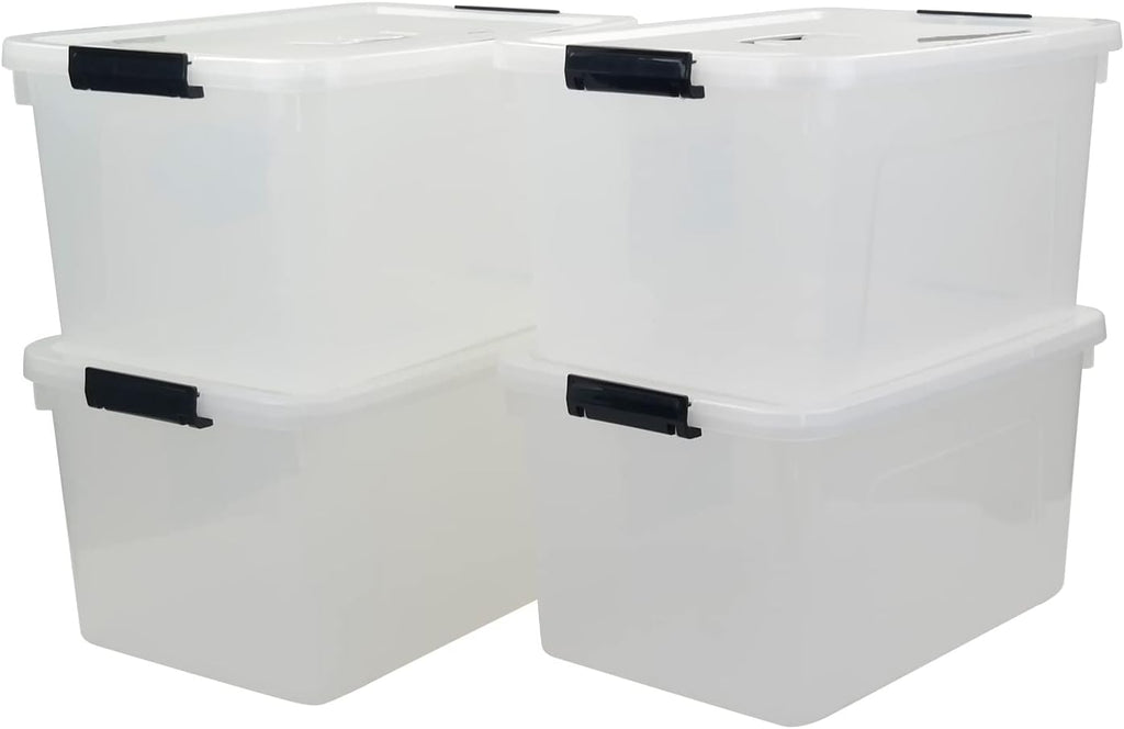 17.5 L Plastic Storage Bin with Lid, Clear Latching Box, 4 Packs F3733