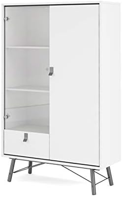 White Matte/Black Drawer China Cabinet with Glass Door D270