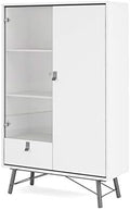 White Matte/Black Drawer China Cabinet with Glass Door D270