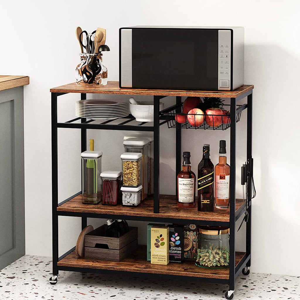 Black 3-Tier Baker's Rack Utility Shelf with Storage and Drawer E839564