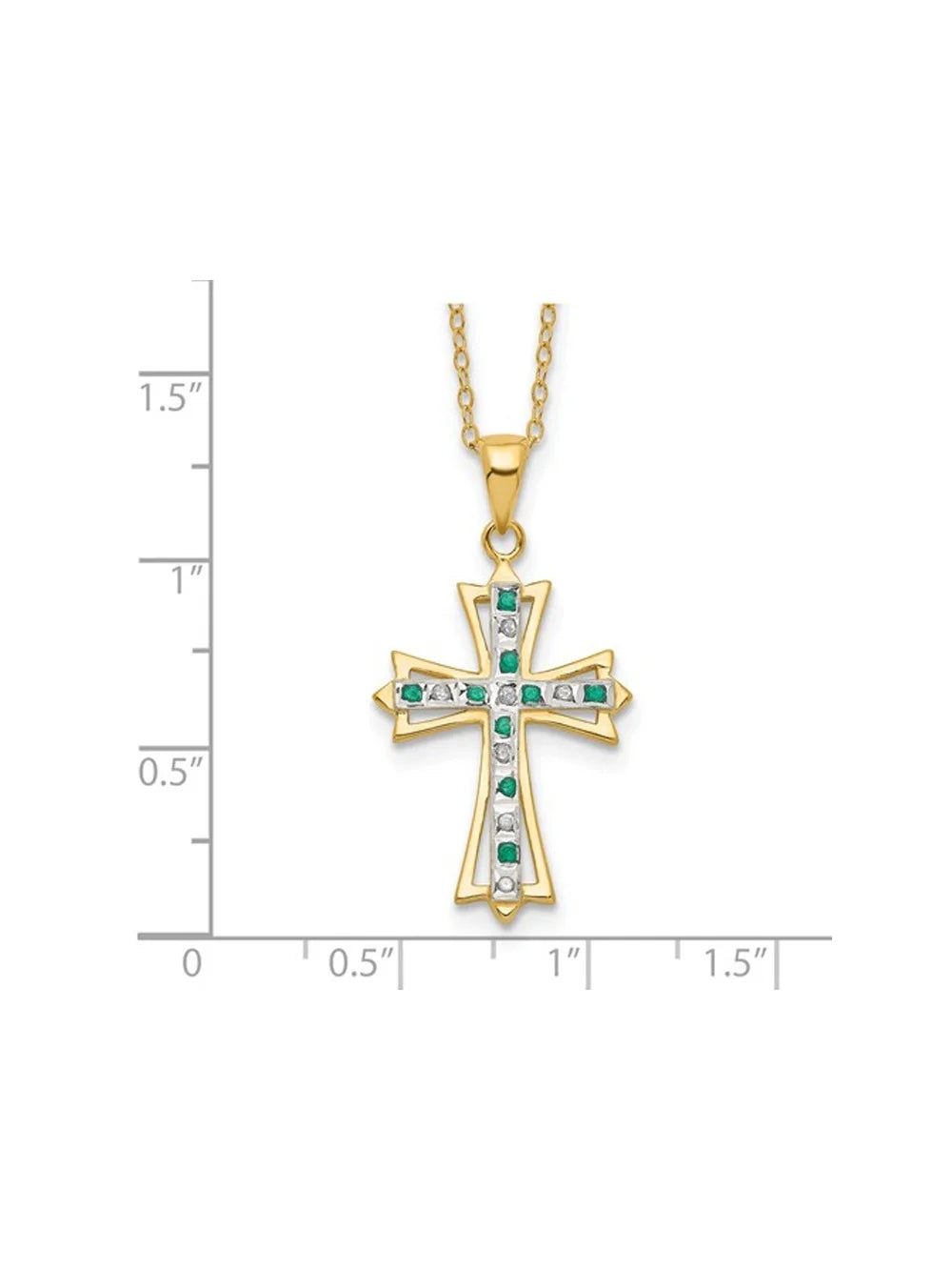 Emerald and Diamond Cross Pendant Necklace in Sterling Silver with Yellow Gold Plating and Chain H887101