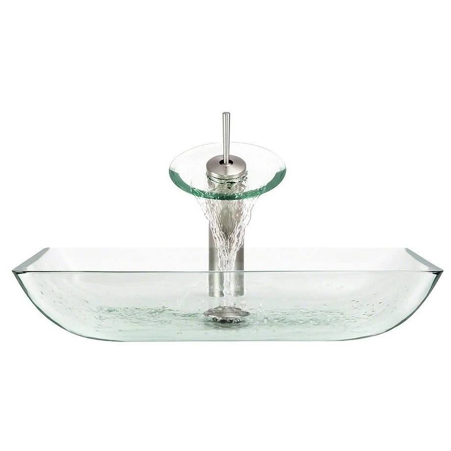 Crystal Brushed Nickel Bathroom Waterfall Faucet Ensemble W9322