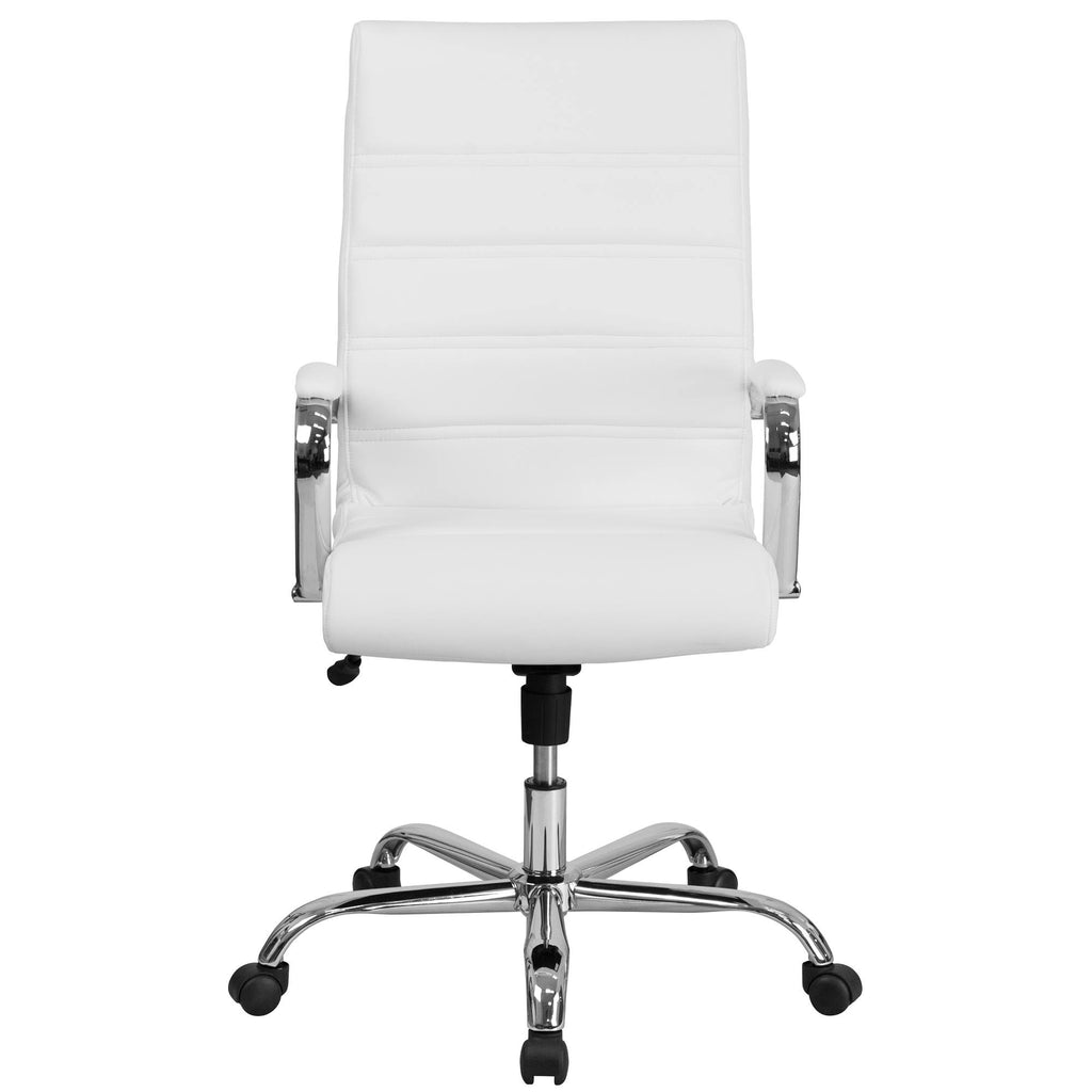 White and Silver Swivel Office Chair with Dual Wheel Casters S13760