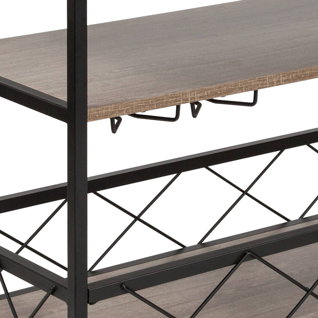 Light Oak Wood Kitchen Bar Cart with Stemware Rack and Locking Casters I6458