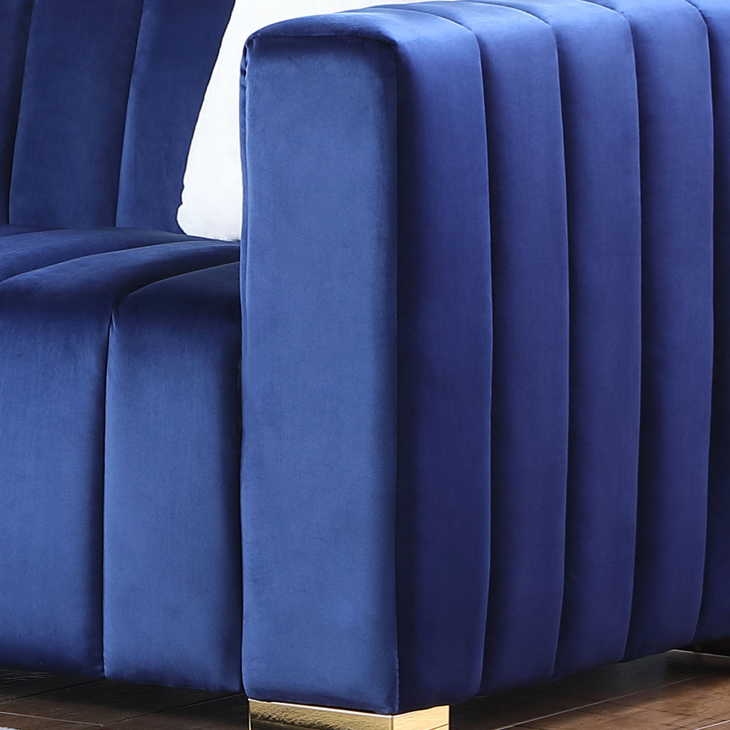 Navy Blue Velvet Upholstered Loveseat Sofa with Metal Legs N51498