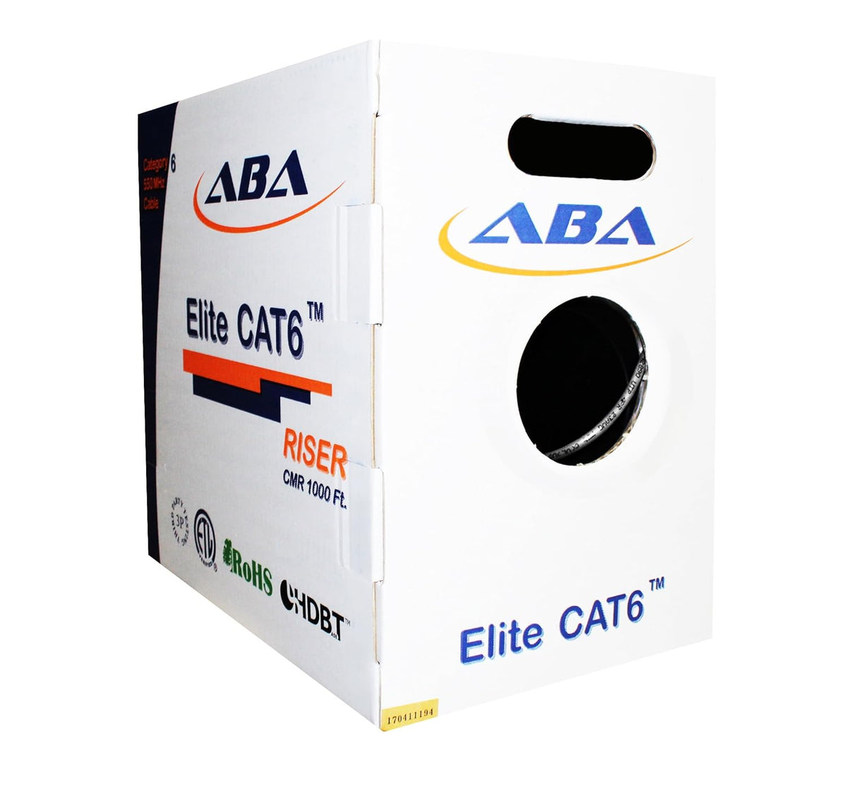 Cat6 Riser Ethernet Cable 1000ft Blue UTP 23AWG Solid Bare Copper Q4788