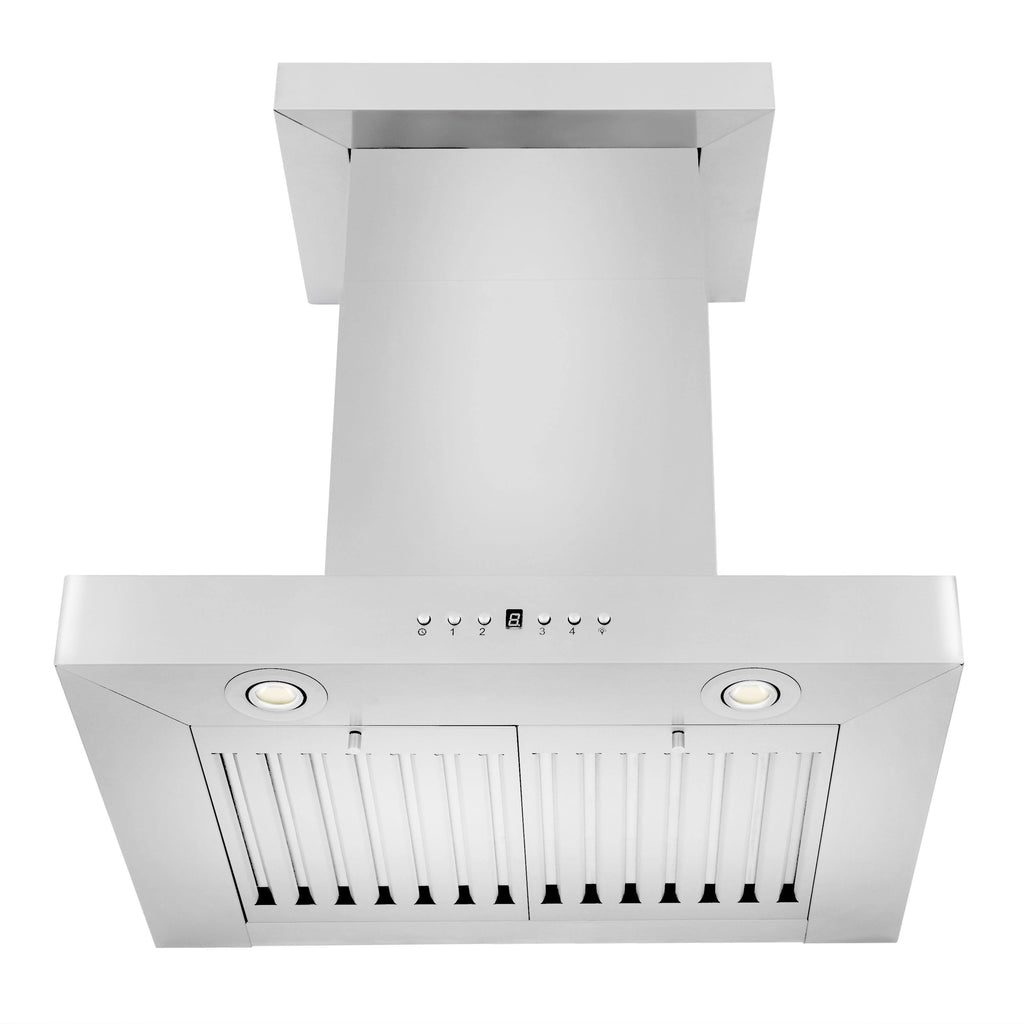 30x22 Wall Mount Range Hood in Stainless Steel with Crown Molding Y9378