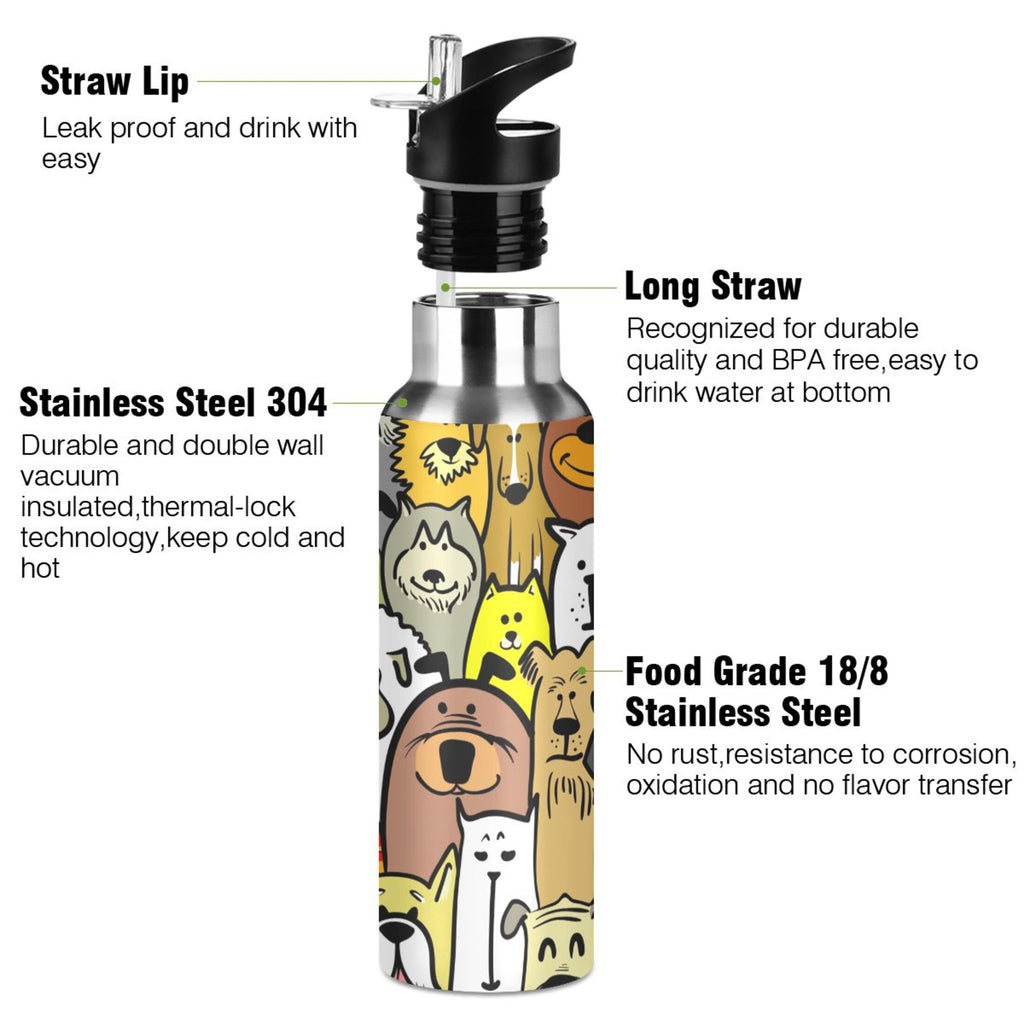 Stainless Steel Insulated Thermos Vacuum Flask Water Bottle with Straw Lid V280