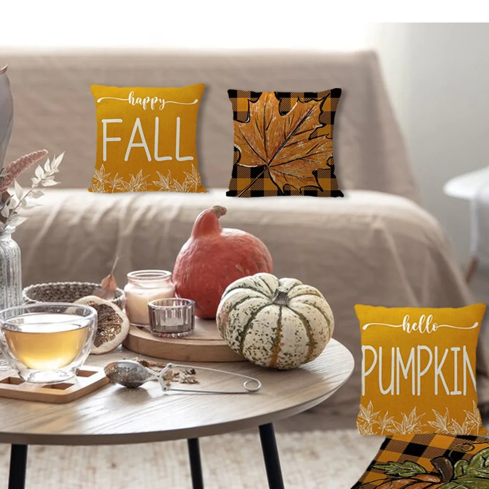 Buffalo Plaid Pumpkin Maple Leaf Fall Throw Pillow Covers Set of 4 T4108