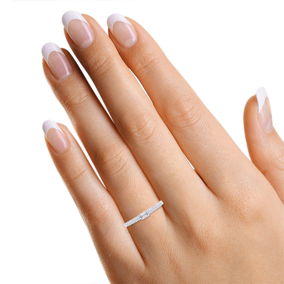 1/10 CT White Natural Diamond Stackable Band Ring In 10K Solid White Gold F10600