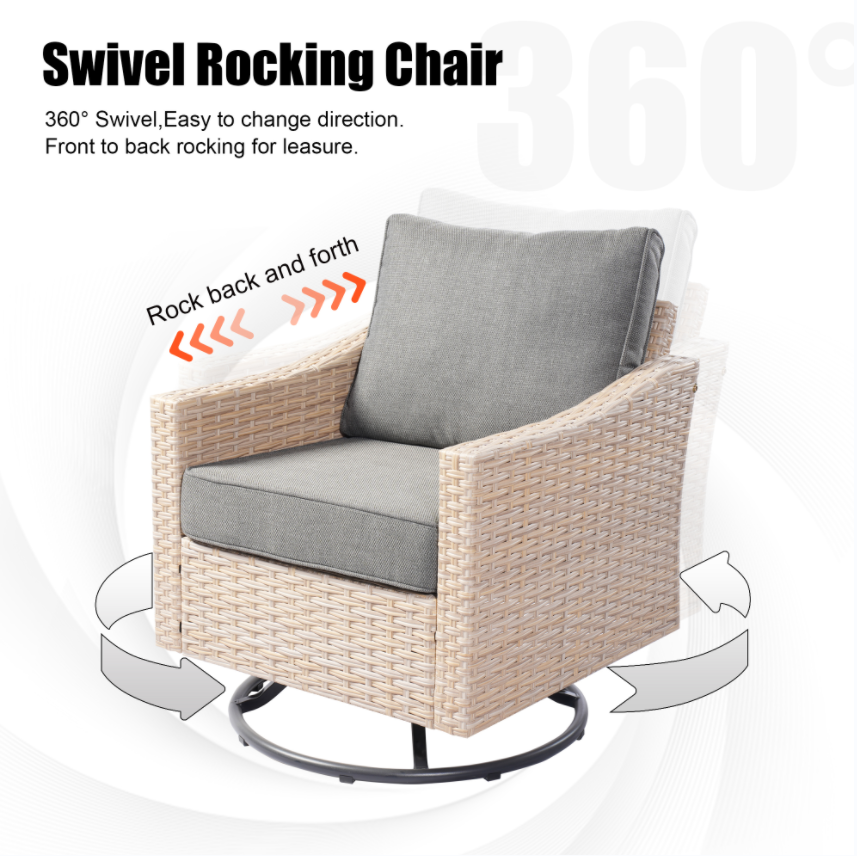 3 Pieces Patio Wicker Swivel Chairs with Cushions and Glass Top Table B79287