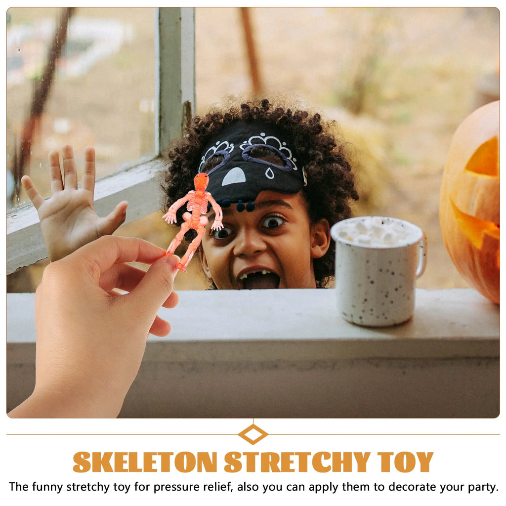 20 Pcs Colorful Skull Toy Mini Skeleton Stretchy Toys Soft Rubber T41164