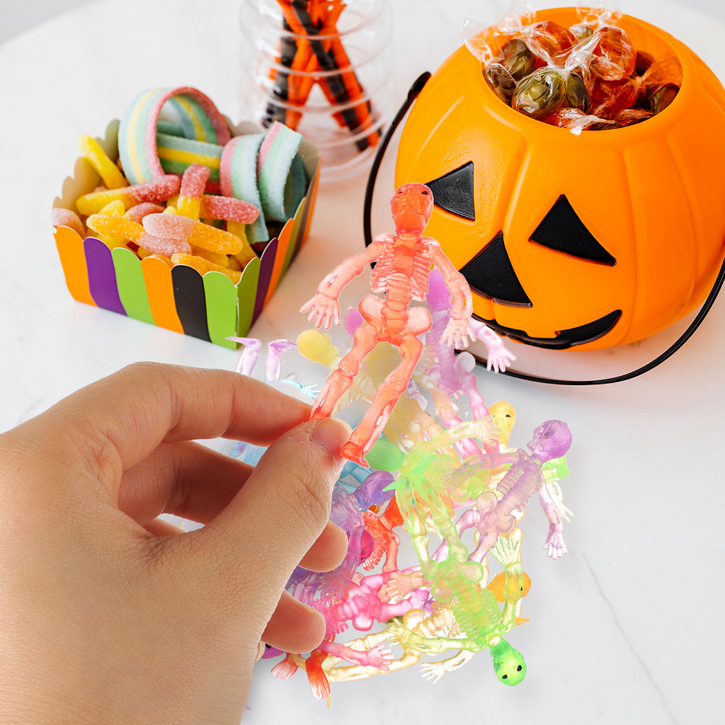 20 Pcs Colorful Skull Toy Mini Skeleton Stretchy Toys Soft Rubber T41164